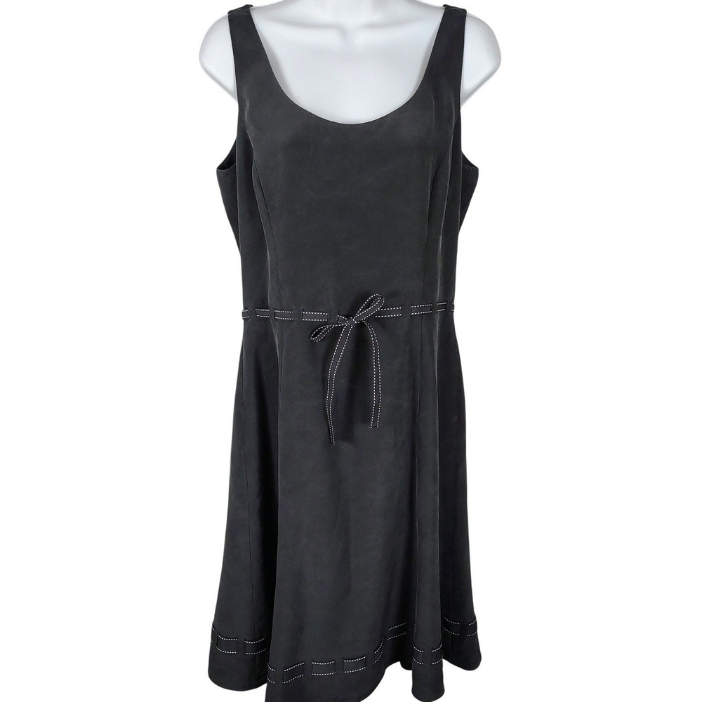 Black 100% Silk Sleeveless Midi Dress White Contrast Stitch timeless‎ Size 6